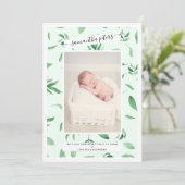 枠エレガント葉水色写真ベビー誕生 案内状 (スタンド正面)