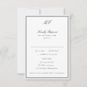 枠クラシック付きフォーマルブラックタイホワイト結婚ズ 出欠カード (正面)
