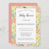 枠パーソナライズされた付きイエローピンクグリーン花模様 招待状 (正面/裏面)