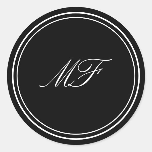 枠フォーマル付きクラシックモノグラム白黒結婚ズ ラウンドシール (正面)