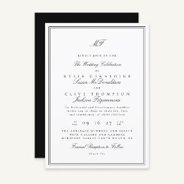 枠フォーマル付きクラシックモノグラム白黒結婚ズ 招待状