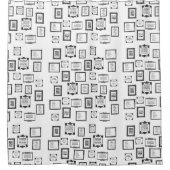 枠モダン付き白黒の日次引用文パターン シャワーカーテン (正面)