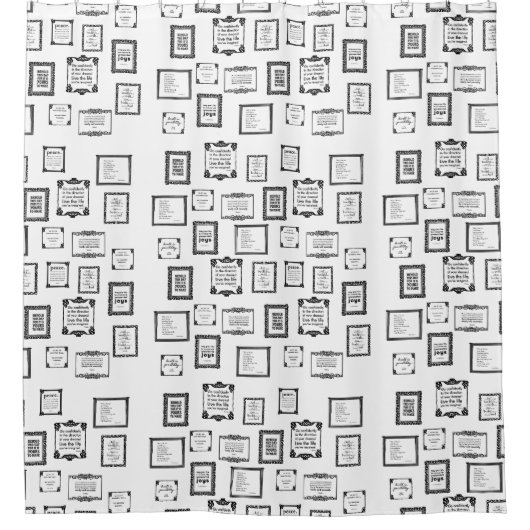 枠モダン付き白黒の日次引用文パターン シャワーカーテン (正面)