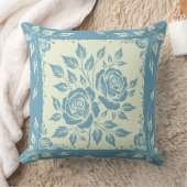 枠付きウッドカットブーケブルー クッション (ブランケット)