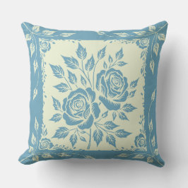 枠付きウッドカットブーケブルー クッション