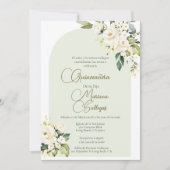 枠付き白い花キンセアニェラ 招待状 (正面)