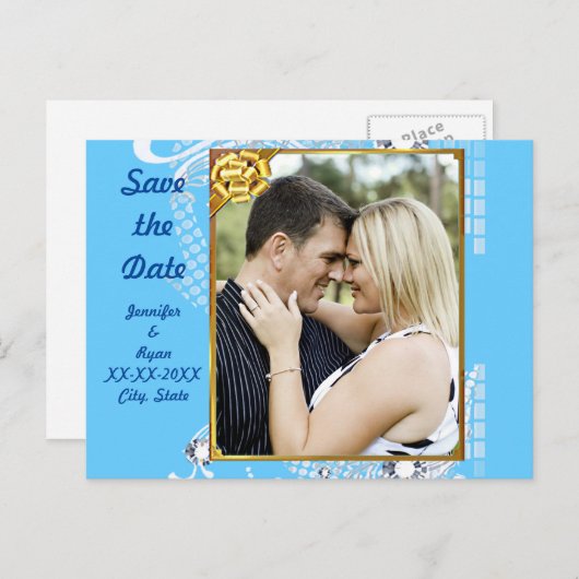 枠付き青ダイヤモンド日付はがきを保存 案内ポストカード (正面/裏面)