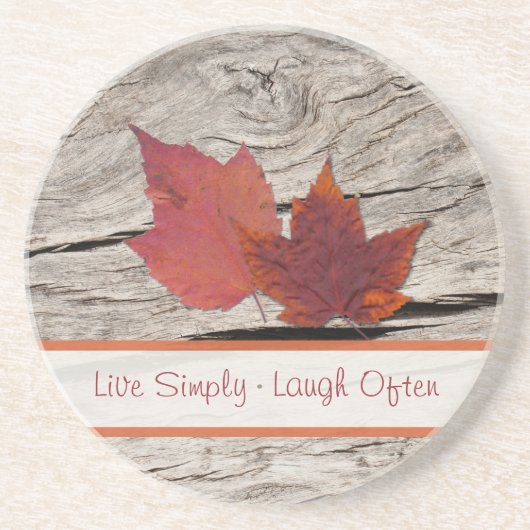 枯葉の模様が入った納屋の木の石コースター コースター (正面)