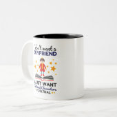 架空のおもしろいキャラクター愛好家ブックリーダー ツートーンマグカップ (正面左)