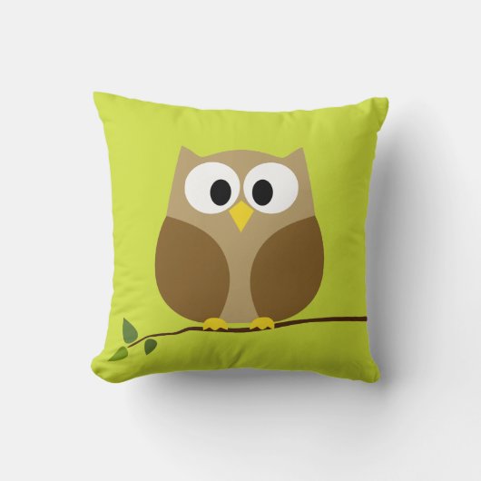 柄が後ろに付いた枝の上にかわいいフクロウ漫画 クッション (正面)