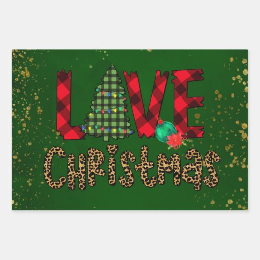 柄とヒョウ柄のクリスマスが大好き ラッピングペーパーシート (正面)