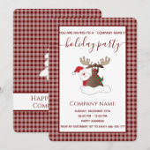 柄のサンタのトナカイのホリデーパーティー企業 招待状 (正面/裏面)
