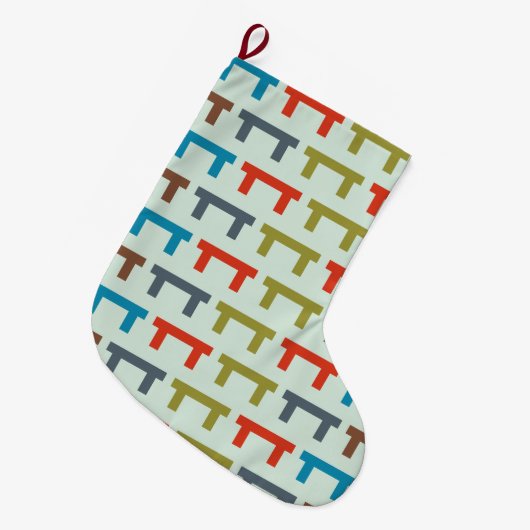 柄の繰り返されるブロック ラージクリスマスストッキング (正面 (吊り時))
