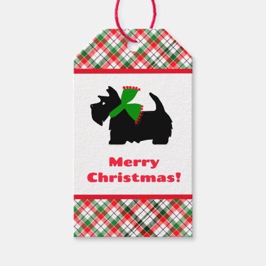 柄付きスコッティドッグのクリスマスギフトアイデア ギフトタグ (正面)