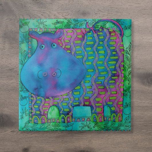 柄入りカワウソ水彩イラスト タイル