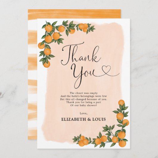 柑橘モダン系植物のベビーシャワーの恩恵 サンキューカード (正面/裏面)