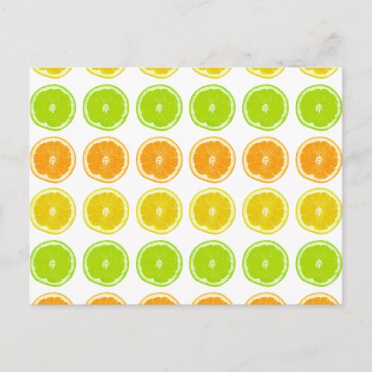 柑橘ライム、オレンジ、レモン水玉模様スライス ポストカード (正面)