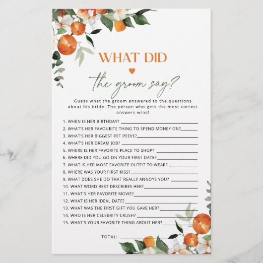 柑橘新郎は何と言ったブライダルシャワーゲーム (正面)