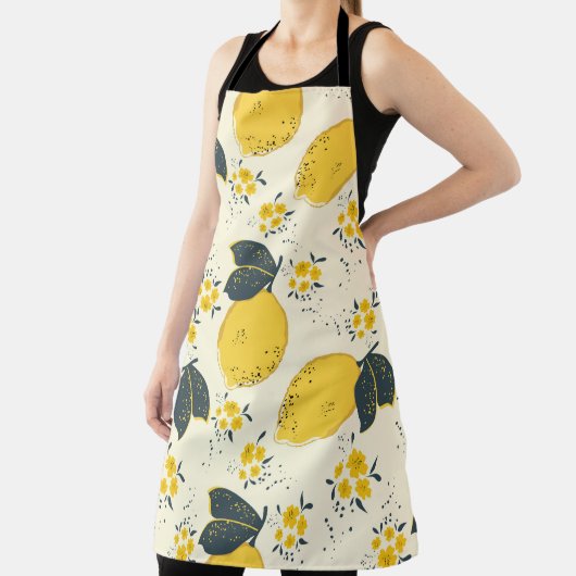 柑橘系のシームレスパターンとカラフル黄色レモン エプロン (インサイチュ)