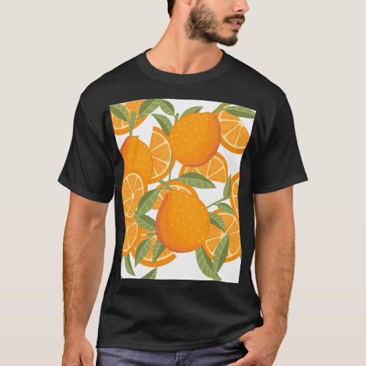 柑橘系の喜び：オレンジ色のフルーツパターン Tシャツ (正面)