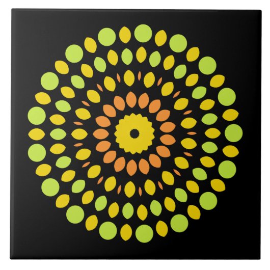 柑橘系の色、緑、黄色、オレンジ、 タイル (正面)