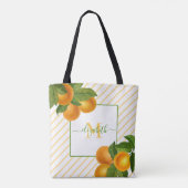 柑橘系オレンジ素朴な水色のモノグラムのストライプ トートバッグ (裏面)