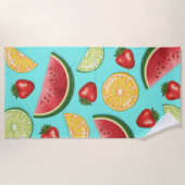 柑橘系カラフルメロンいちご果実の模様 ビーチタオル (正面)