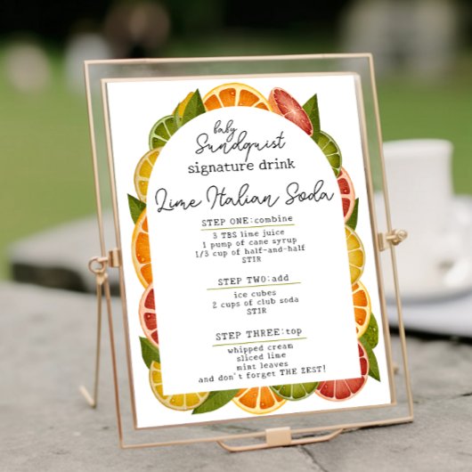 柑橘系カラフル赤ちゃんシャワーのシグネチャードリンクサイン ポスター