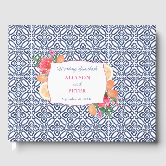 柑橘系スペインのオレンジの青いタ結婚イル ゲストブック (正面)