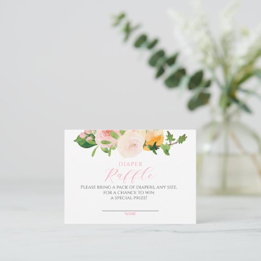 柑橘系ピンクベビーシャワーおむつラッフル エンクロージャーカード (スタンド正面)