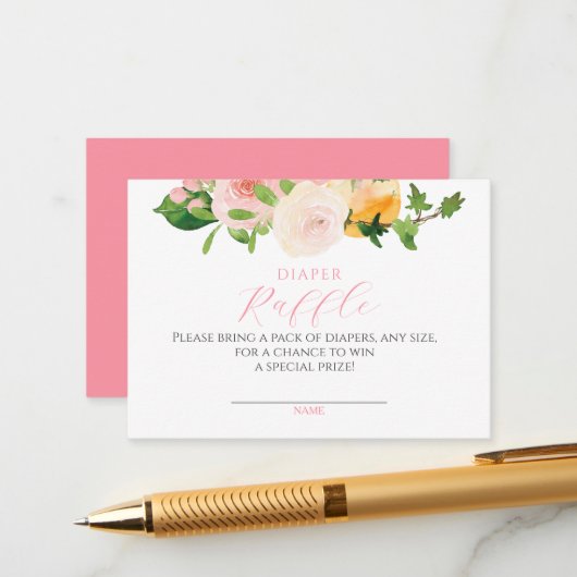 柑橘系ピンクベビーシャワーおむつラッフル エンクロージャーカード (正面/裏面インサイチュ)