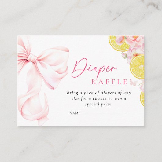 柑橘系ピンクボウ赤ちゃんシャワーおむつラッフル エンクロージャーカード (正面)