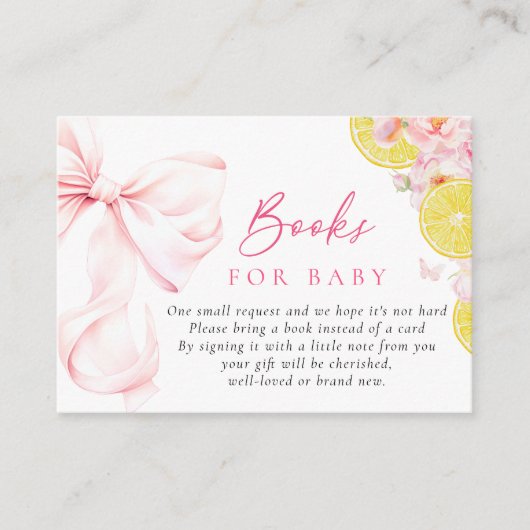 柑橘系ピンクボウ赤ちゃんシャワーブックベビー エンクロージャーカード (正面)