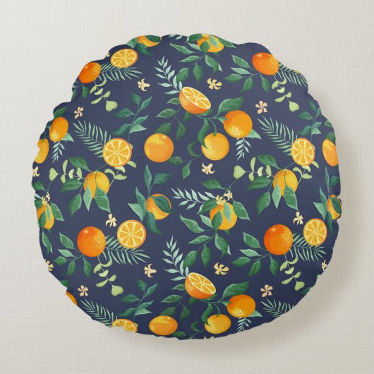 柑橘系フュージョン：熱帯性のオレンジしゃれている ラウンドクッション (正面)