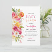 柑橘系ベビーシャワー、明るいフローラ 地中海の 招待状 (スタンド正面)