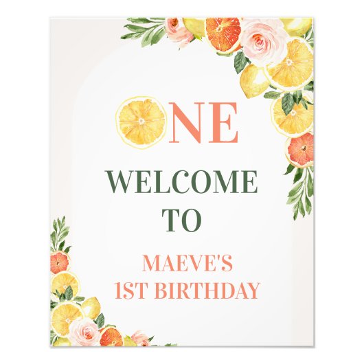 柑橘系メイン絞り1stバースデーウェルカムサイン フォトプリント (正面)