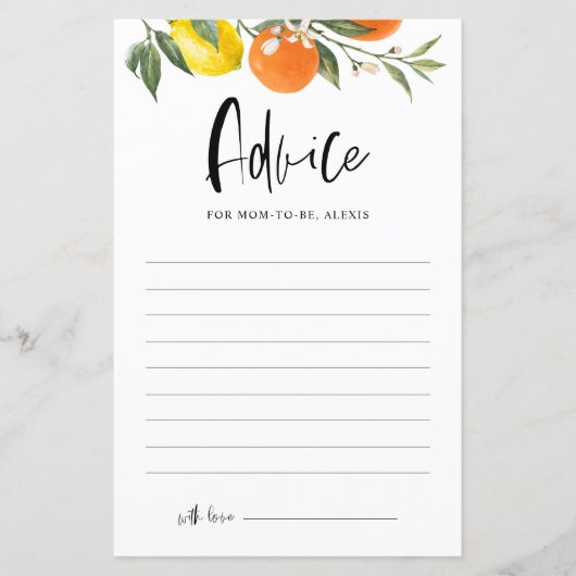 柑橘系植物性ベビーシャワーアドバイスカード (正面)