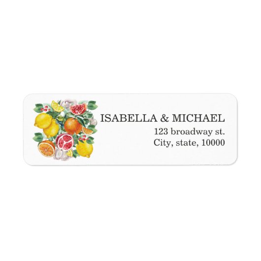 柑橘系水彩植物体結婚の住所 ラベル (正面)