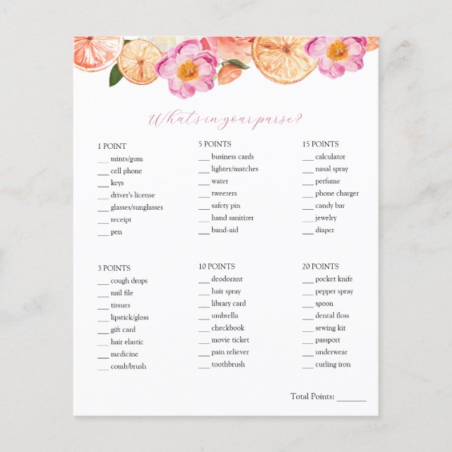 柑橘類あなたの財布のブライダルシャワーゲーム (正面)