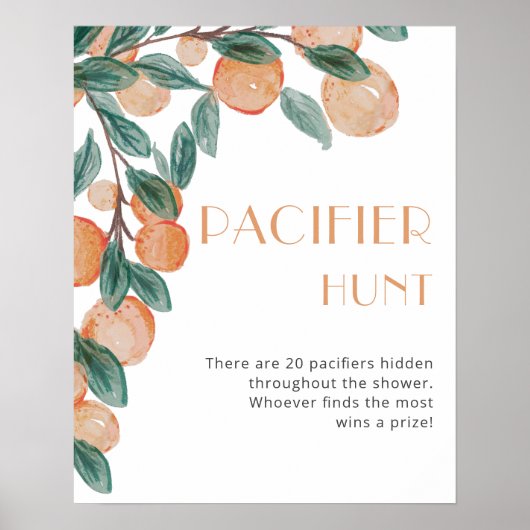 柑橘類おしゃぶり狩りベビーシャワーゲームサイン ポスター (正面)