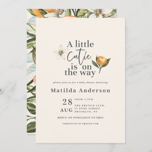 柑橘類かわいこちゃん植物性タイポグラフィベビーシャワー (正面/裏面)