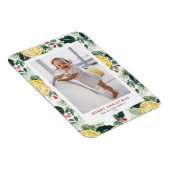 柑橘類と冬の緑のパターンのクリスマスフォト マグネット (右側)