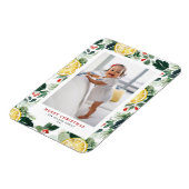 柑橘類と冬の緑のパターンのクリスマスフォト マグネット (左側)