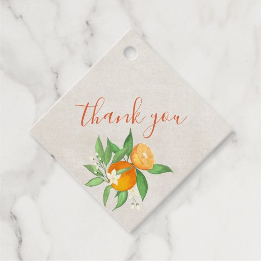 柑橘類のオレンジと花パーソナライズされた咲き フェイバータグ (正面)