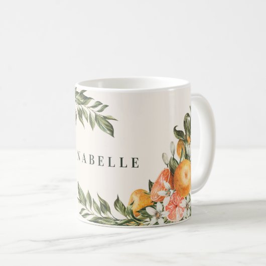 柑橘類のオレンジモダンの植物性のパーソナライズされた素朴 コーヒーマグカップ (正面右)