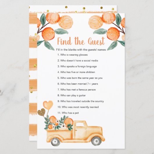 柑橘類のオレンジヴィンテージトラックを見つけるゲストゲーム (正面/裏面)