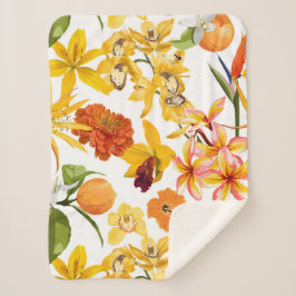 柑橘類のシームレスなパターンとフルーツの枝、花 シェルパブランケット