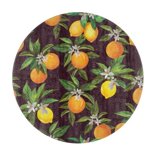 柑橘類のパターン、ヴィンテージレモンのオレンジ。 カッティングボード (正面)