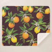柑橘類のパターン、ヴィンテージレモンのオレンジ。 シェルパブランケット (正面(横))