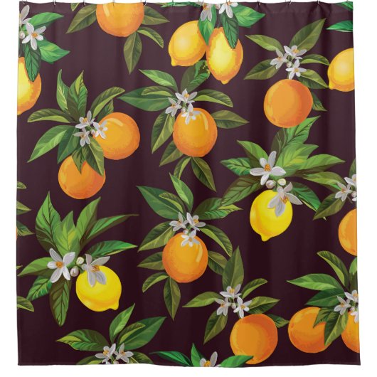 柑橘類のパターン、ヴィンテージレモンのオレンジ。 シャワーカーテン (正面)